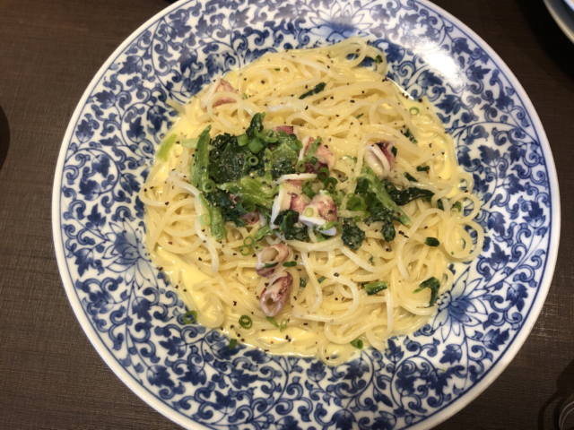 やりいかとほうれん草の和風クリームパスタ