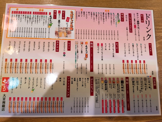 ちばちゃんドリンクメニュー１