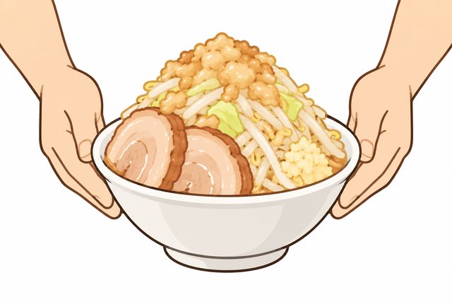 二郎系ラーメンの着丼を表すイラスト