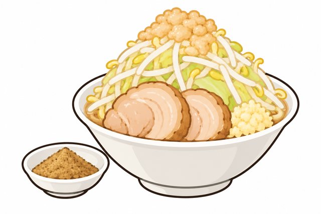 二郎系ラーメンの魚粉を表すイラスト