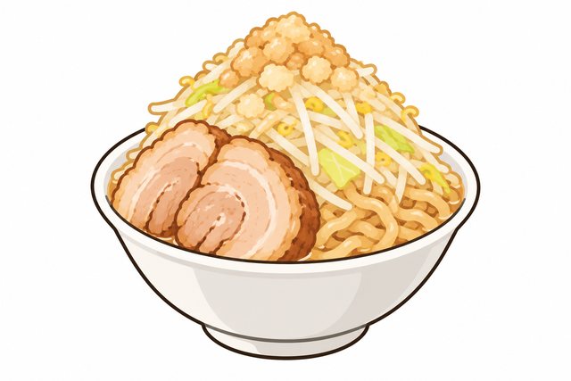 二郎系ラーメンの二郎インスパイアを表すイラスト