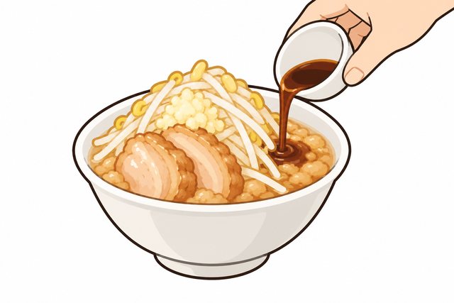 二郎系ラーメンのカエシ(カネシ)を表すイラスト