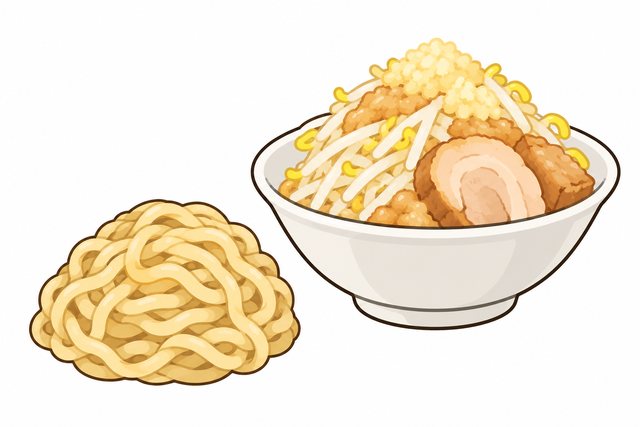 二郎系ラーメンの麺少なめを表すイラスト