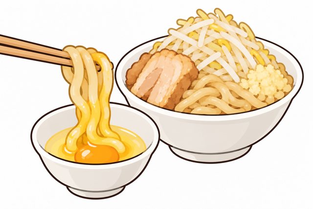 二郎系ラーメンの生卵を表すイラスト