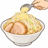二郎系ラーメンのニンニク入れますか?を表すイラスト