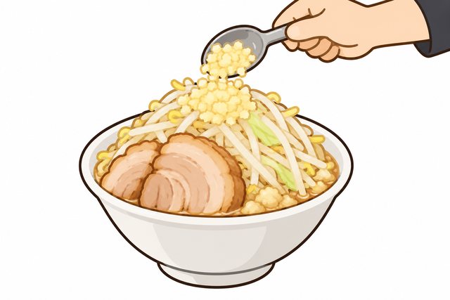 二郎系ラーメンのニンニク入れますか?を表すイラスト