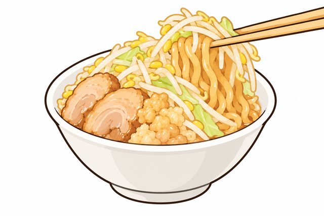 二郎系ラーメンの天地返しを表すイラスト