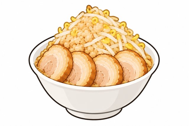 二郎系ラーメンの豚増しを表すイラスト