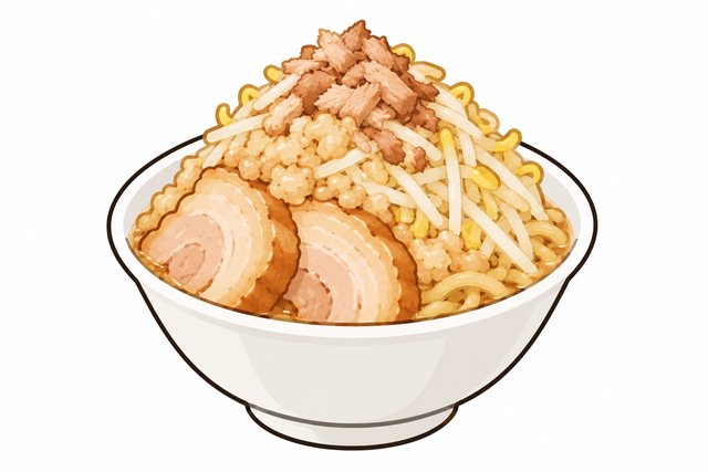 二郎系ラーメンのほぐし豚を表すイラスト