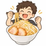 二郎系ラーメンを楽しむジロリアンのイラスト