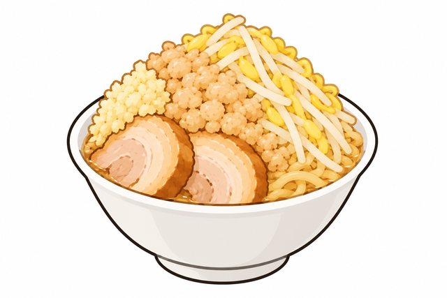 二郎系ラーメンのトッピングを表すイラスト