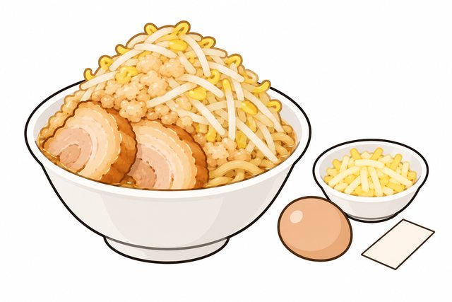 二郎系ラーメンの有料トッピングを表すイラスト
