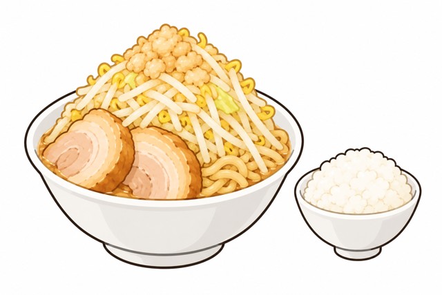 二郎系ラーメンのライスを表すイラスト