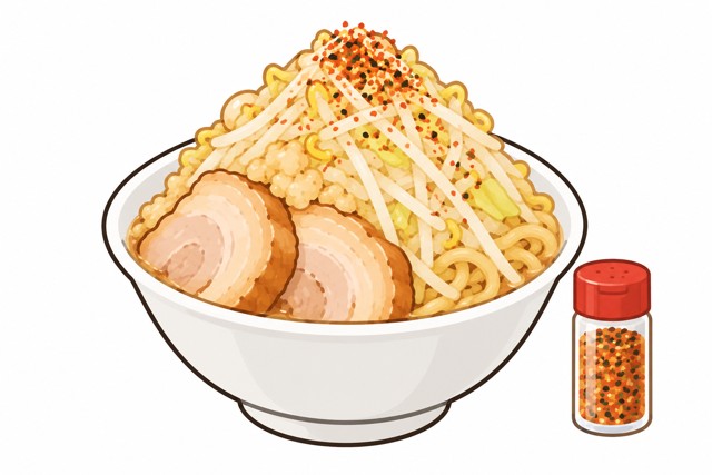 二郎系ラーメンの七味唐辛子を表すイラスト