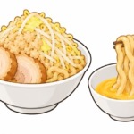 二郎系ラーメンのすき焼き風を表すイラスト