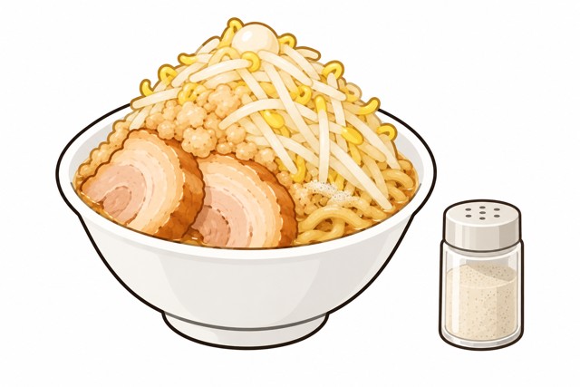 二郎系ラーメンのホワイトペッパーを表すイラスト